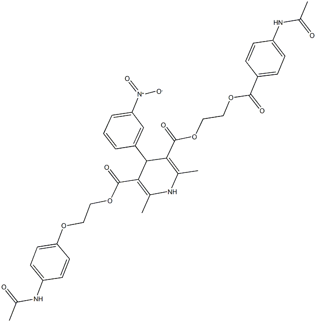3-(2-{[4-(acetylamino)benzoyl]oxy}ethyl) 5-{2-[4-(acetylamino)phenoxy]ethyl} 4-{3-nitrophenyl}-2,6-dimethyl-1,4-dihydro-3,5-pyridinedicarboxylate Struktur