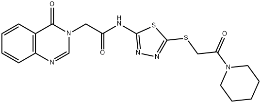 N-(5-{[2-oxo-2-(1-piperidinyl)ethyl]sulfanyl}-1,3,4-thiadiazol-2-yl)-2-(4-oxo-3(4H)-quinazolinyl)acetamide Struktur