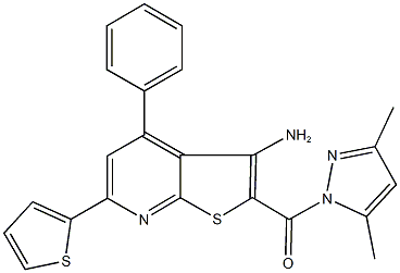 2-[(3,5-dimethyl-1H-pyrazol-1-yl)carbonyl]-4-phenyl-6-(2-thienyl)thieno[2,3-b]pyridin-3-ylamine Struktur