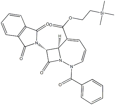2-(trimethylsilyl)ethyl (7R,8R)-2-benzoyl-8-(1,3-dioxo-1,3-dihydro-2H-isoindol-2-yl)-9-oxo-1,2-diazabicyclo[5.2.0]nona-3,5-diene-6-carboxylate Struktur