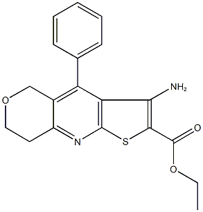 ethyl 3-amino-4-phenyl-7,8-dihydro-5H-pyrano[4,3-b]thieno[3,2-e]pyridine-2-carboxylate Struktur