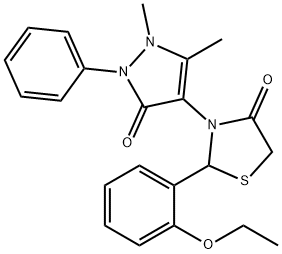 3-(1,5-dimethyl-3-oxo-2-phenyl-2,3-dihydro-1H-pyrazol-4-yl)-2-(2-ethoxyphenyl)-1,3-thiazolidin-4-one Struktur
