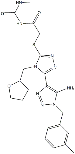 N-({[5-[5-amino-1-(3-methylbenzyl)-1H-1,2,3-triazol-4-yl]-4-(tetrahydro-2-furanylmethyl)-4H-1,2,4-triazol-3-yl]sulfanyl}acetyl)-N'-methylurea Struktur