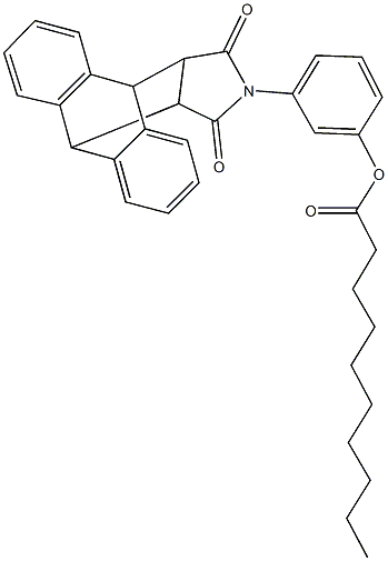 3-(16,18-dioxo-17-azapentacyclo[6.6.5.0~2,7~.0~9,14~.0~15,19~]nonadeca-2,4,6,9,11,13-hexaen-17-yl)phenyl decanoate Struktur