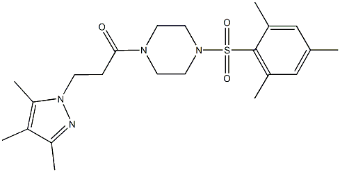 1-(mesitylsulfonyl)-4-[3-(3,4,5-trimethyl-1H-pyrazol-1-yl)propanoyl]piperazine Struktur