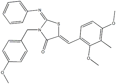 5-(2,4-dimethoxy-3-methylbenzylidene)-3-(4-methoxybenzyl)-2-(phenylimino)-1,3-thiazolidin-4-one Struktur