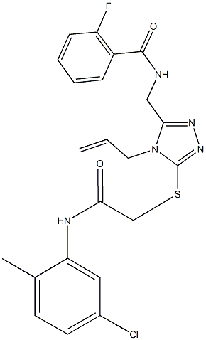 N-[(4-allyl-5-{[2-(5-chloro-2-methylanilino)-2-oxoethyl]sulfanyl}-4H-1,2,4-triazol-3-yl)methyl]-2-fluorobenzamide Struktur