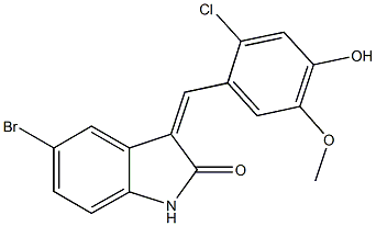 5-bromo-3-(2-chloro-4-hydroxy-5-methoxybenzylidene)-1,3-dihydro-2H-indol-2-one Struktur