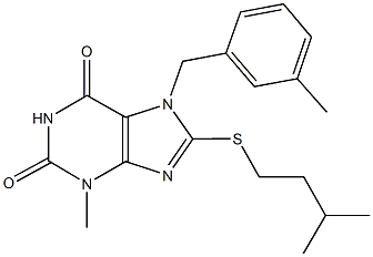 8-(isopentylsulfanyl)-3-methyl-7-(3-methylbenzyl)-3,7-dihydro-1H-purine-2,6-dione Struktur