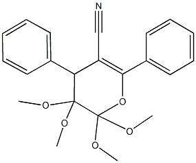 2,2,3,3-tetramethoxy-4,6-diphenyl-3,4-dihydro-2H-pyran-5-carbonitrile Struktur
