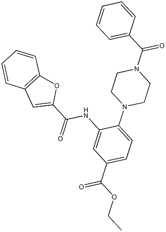 ethyl 3-[(1-benzofuran-2-ylcarbonyl)amino]-4-(4-benzoyl-1-piperazinyl)benzoate Struktur