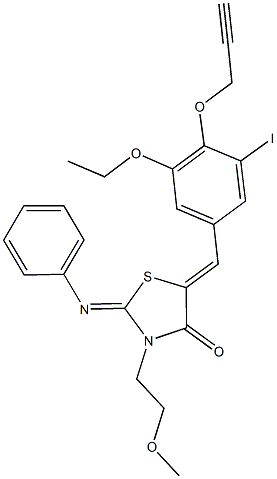 5-[3-ethoxy-5-iodo-4-(2-propynyloxy)benzylidene]-3-(2-methoxyethyl)-2-(phenylimino)-1,3-thiazolidin-4-one Struktur