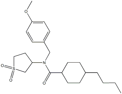 4-butyl-N-(1,1-dioxidotetrahydro-3-thienyl)-N-(4-methoxybenzyl)cyclohexanecarboxamide Struktur