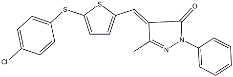 4-({5-[(4-chlorophenyl)sulfanyl]thien-2-yl}methylene)-5-methyl-2-phenyl-2,4-dihydro-3H-pyrazol-3-one Struktur