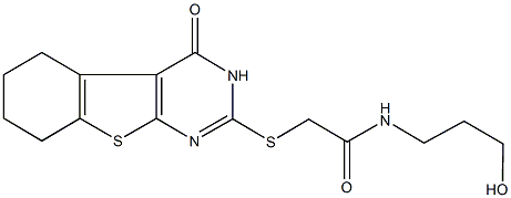 N-(3-hydroxypropyl)-2-[(4-oxo-3,4,5,6,7,8-hexahydro[1]benzothieno[2,3-d]pyrimidin-2-yl)sulfanyl]acetamide Struktur