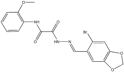 2-{2-[(6-bromo-1,3-benzodioxol-5-yl)methylene]hydrazino}-N-(2-methoxyphenyl)-2-oxoacetamide Struktur