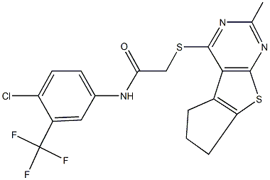N-[4-chloro-3-(trifluoromethyl)phenyl]-2-[(2-methyl-6,7-dihydro-5H-cyclopenta[4,5]thieno[2,3-d]pyrimidin-4-yl)sulfanyl]acetamide Struktur