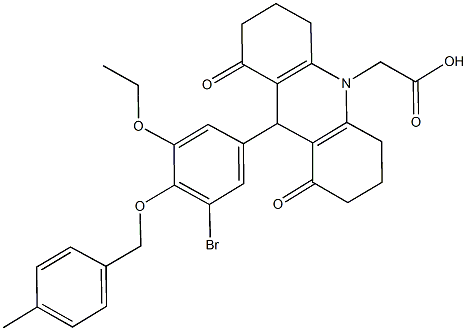 (9-{3-bromo-5-ethoxy-4-[(4-methylbenzyl)oxy]phenyl}-1,8-dioxo-2,3,4,5,6,7,8,9-octahydro-10(1H)-acridinyl)acetic acid Struktur