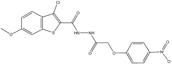 3-chloro-N'-({4-nitrophenoxy}acetyl)-6-methoxy-1-benzothiophene-2-carbohydrazide Struktur