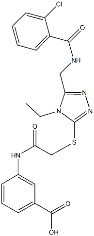 3-({[(5-{[(2-chlorobenzoyl)amino]methyl}-4-ethyl-4H-1,2,4-triazol-3-yl)sulfanyl]acetyl}amino)benzoic acid Struktur