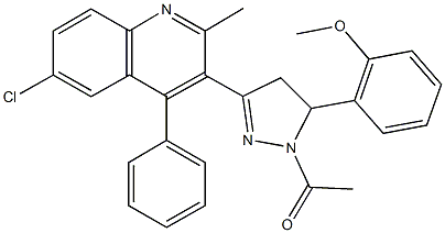 2-[1-acetyl-3-(6-chloro-2-methyl-4-phenyl-3-quinolinyl)-4,5-dihydro-1H-pyrazol-5-yl]phenyl methyl ether Struktur