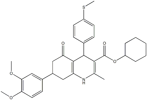 cyclohexyl 7-(3,4-dimethoxyphenyl)-2-methyl-4-[4-(methylsulfanyl)phenyl]-5-oxo-1,4,5,6,7,8-hexahydro-3-quinolinecarboxylate Struktur