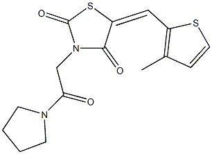 5-[(3-methyl-2-thienyl)methylene]-3-[2-oxo-2-(1-pyrrolidinyl)ethyl]-1,3-thiazolidine-2,4-dione Struktur