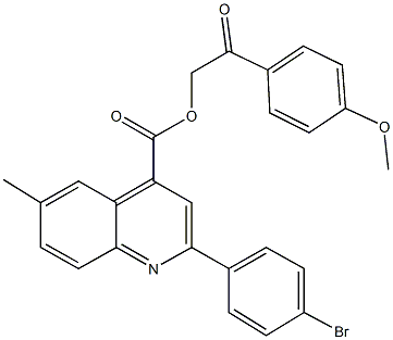 2-(4-methoxyphenyl)-2-oxoethyl 2-(4-bromophenyl)-6-methyl-4-quinolinecarboxylate Struktur