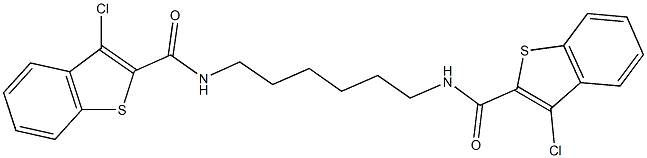 3-chloro-N-(6-{[(3-chloro-1-benzothien-2-yl)carbonyl]amino}hexyl)-1-benzothiophene-2-carboxamide Struktur