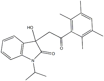 3-hydroxy-1-isopropyl-3-[2-oxo-2-(2,3,5,6-tetramethylphenyl)ethyl]-1,3-dihydro-2H-indol-2-one Struktur