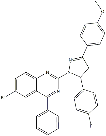 4-[1-(6-bromo-4-phenyl-2-quinazolinyl)-5-(4-fluorophenyl)-4,5-dihydro-1H-pyrazol-3-yl]phenyl methyl ether Struktur