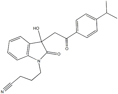 4-{3-hydroxy-3-[2-(4-isopropylphenyl)-2-oxoethyl]-2-oxo-2,3-dihydro-1H-indol-1-yl}butanenitrile Struktur
