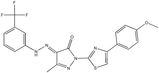 1-[4-(4-methoxyphenyl)-1,3-thiazol-2-yl]-3-methyl-1H-pyrazole-4,5-dione 4-{[3-(trifluoromethyl)phenyl]hydrazone} Struktur