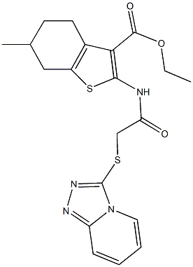 ethyl 6-methyl-2-{[([1,2,4]triazolo[4,3-a]pyridin-3-ylsulfanyl)acetyl]amino}-4,5,6,7-tetrahydro-1-benzothiophene-3-carboxylate Struktur