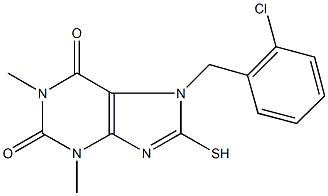 7-[(2-chlorophenyl)methyl]-1,3-dimethyl-8-sulfanyl-3,7-dihydro-1H-purine-2,6-dione Struktur