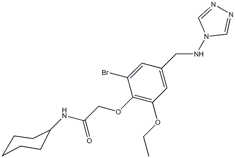 2-{2-bromo-6-ethoxy-4-[(4H-1,2,4-triazol-4-ylamino)methyl]phenoxy}-N-cyclohexylacetamide Struktur