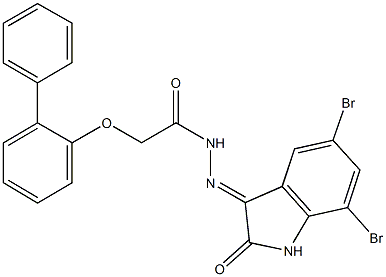 2-([1,1'-biphenyl]-2-yloxy)-N'-(5,7-dibromo-2-oxo-1,2-dihydro-3H-indol-3-ylidene)acetohydrazide Struktur