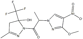 1-(2-{4-nitro-3-methoxy-1H-pyrazol-1-yl}propanoyl)-3-methyl-5-(trifluoromethyl)-4,5-dihydro-1H-pyrazol-5-ol Structure