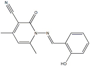 1-[(2-hydroxybenzylidene)amino]-4,6-dimethyl-2-oxo-1,2-dihydropyridine-3-carbonitrile Struktur