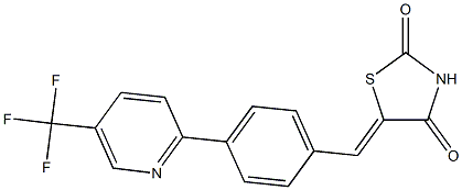(5Z)-5-({4-[5-(trifluoromethyl)pyridin-2-yl]phenyl}methylidene)-1,3-thiazolidine-2,4-dione Struktur