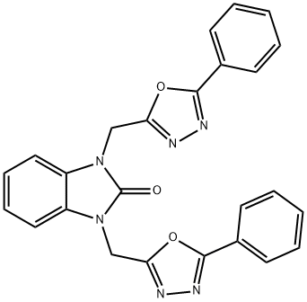 1,3-bis[(5-phenyl-1,3,4-oxadiazol-2-yl)methyl]benzimidazol-2-one Struktur