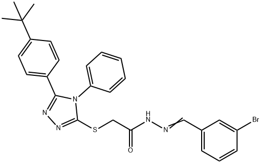 N-[(E)-(3-bromophenyl)methylideneamino]-2-[[5-(4-tert-butylphenyl)-4-phenyl-1,2,4-triazol-3-yl]sulfanyl]acetamide Struktur