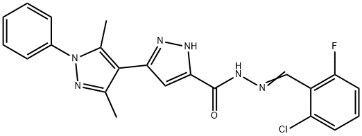 N-[(E)-(2-chloro-6-fluorophenyl)methylideneamino]-3-(3,5-dimethyl-1-phenylpyrazol-4-yl)-1H-pyrazole-5-carboxamide Struktur