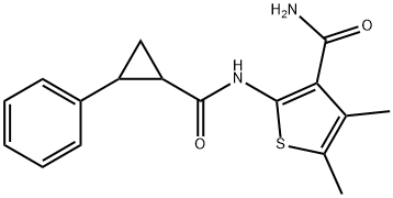 4,5-dimethyl-2-[(2-phenylcyclopropanecarbonyl)amino]thiophene-3-carboxamide Struktur