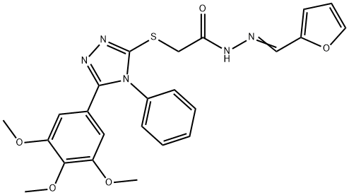 N-[(E)-furan-2-ylmethylideneamino]-2-[[4-phenyl-5-(3,4,5-trimethoxyphenyl)-1,2,4-triazol-3-yl]sulfanyl]acetamide Struktur