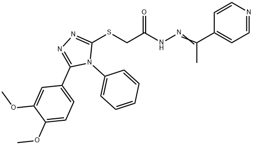 2-[[5-(3,4-dimethoxyphenyl)-4-phenyl-1,2,4-triazol-3-yl]sulfanyl]-N-[(E)-1-pyridin-4-ylethylideneamino]acetamide Struktur