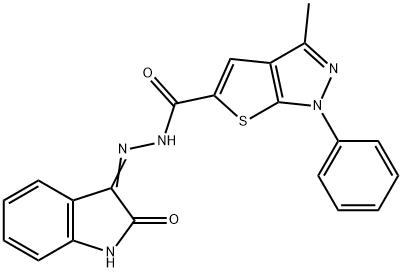 3-methyl-N'-(2-oxoindol-3-yl)-1-phenylthieno[2,3-c]pyrazole-5-carbohydrazide Struktur