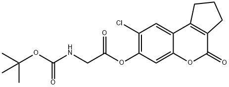 (8-chloro-4-oxo-2,3-dihydro-1H-cyclopenta[c]chromen-7-yl) 2-[(2-methylpropan-2-yl)oxycarbonylamino]acetate Struktur