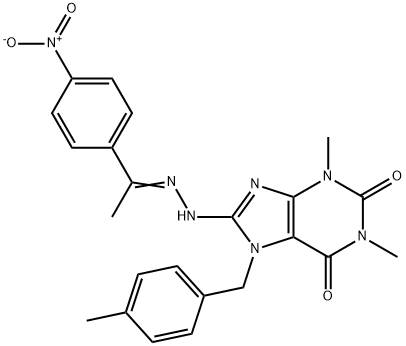 1,3-dimethyl-7-[(4-methylphenyl)methyl]-8-[(2Z)-2-[1-(4-nitrophenyl)ethylidene]hydrazinyl]purine-2,6-dione Struktur