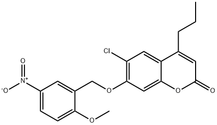 6-chloro-7-[(2-methoxy-5-nitrophenyl)methoxy]-4-propylchromen-2-one Struktur